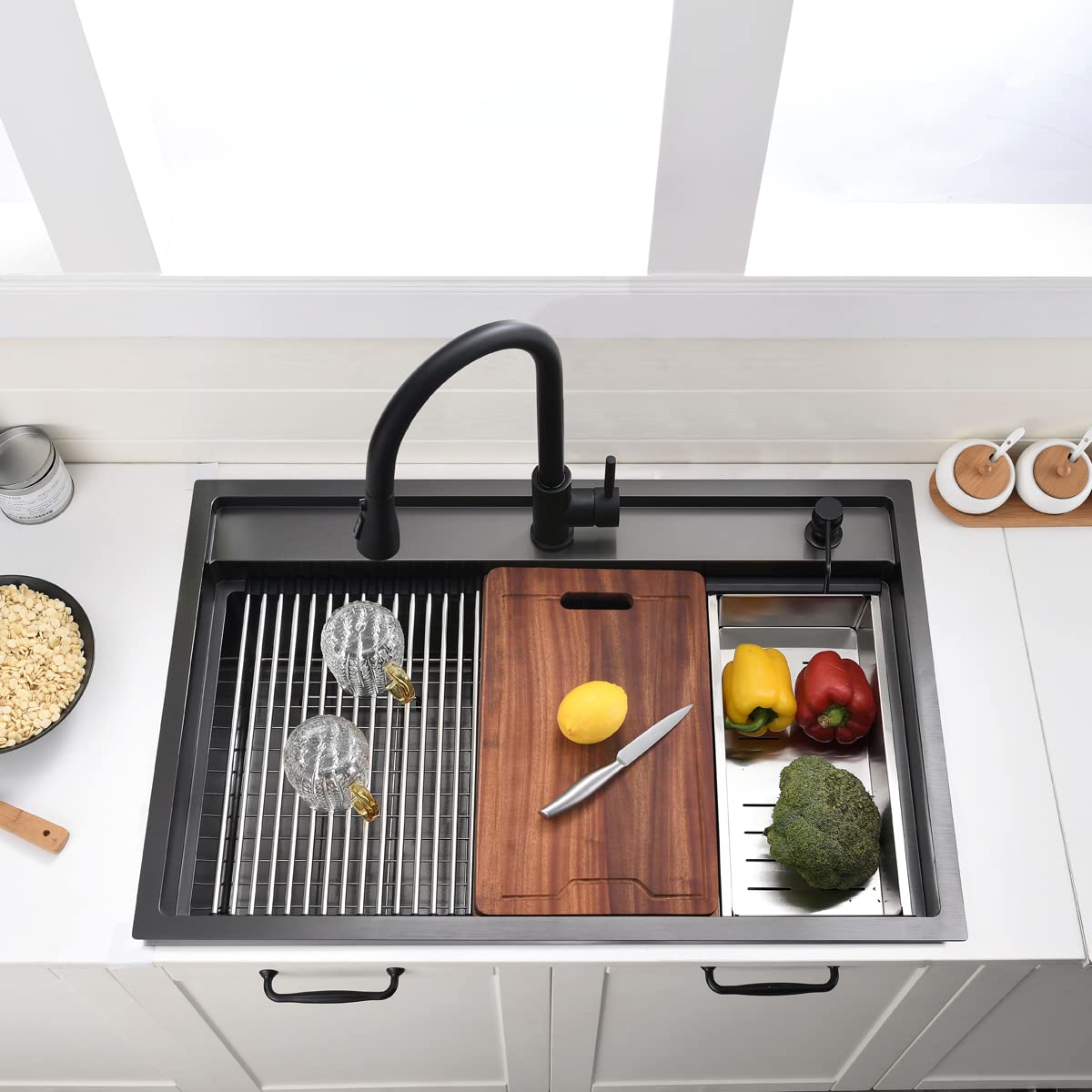 33X22-Inch Drop In Kitchen Sink Splash Guard Workstation Black - Vokim 33 Inch Single Bowl Kitchen Sink 16 Gauge Stainless Steel