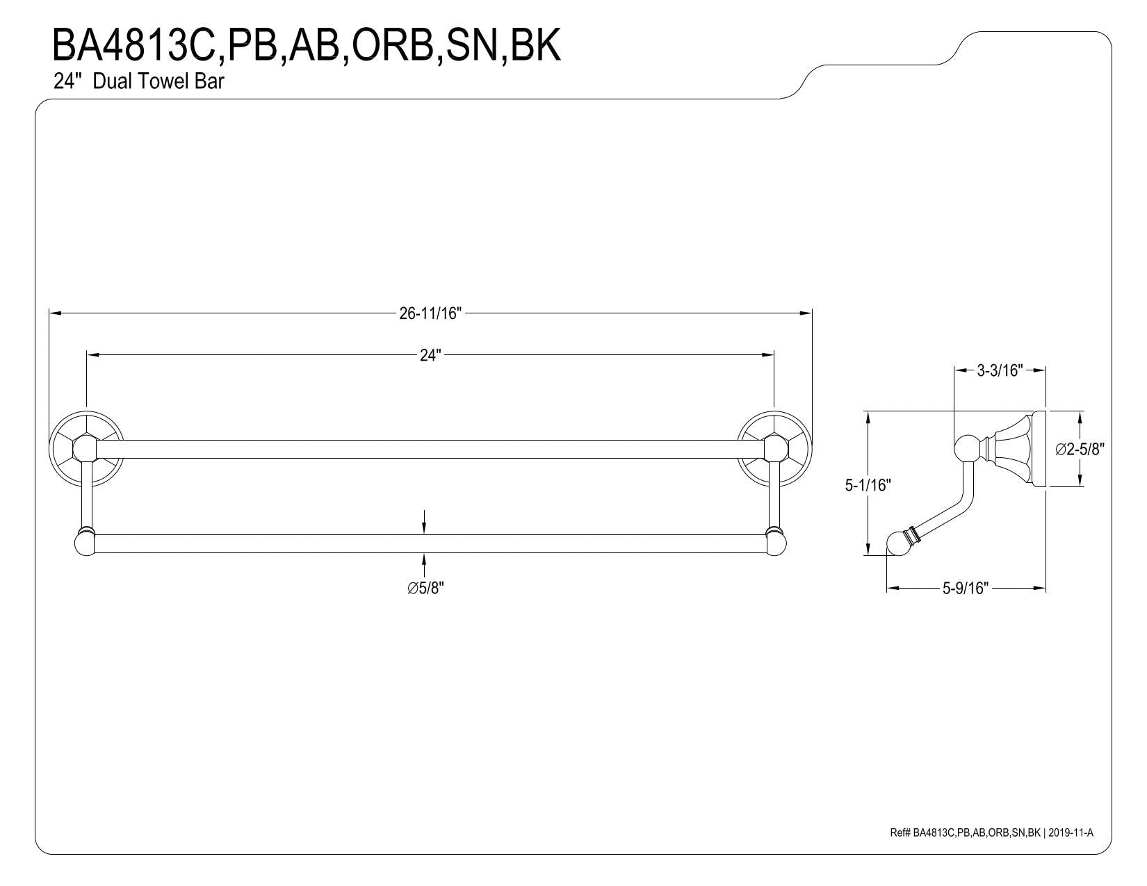 Kingston Brass BA4813SN Metropolitan 24-Inch Dual Towel Bar  Brushed Nickel