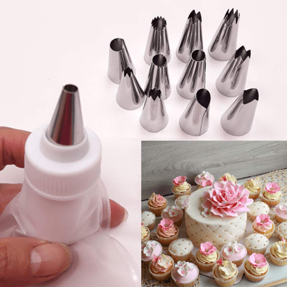 Ivar Cake Ware 12 Pc Pastry Baking Decorating Icing Nozzle Set With Piping Bag Reusable & Washable.