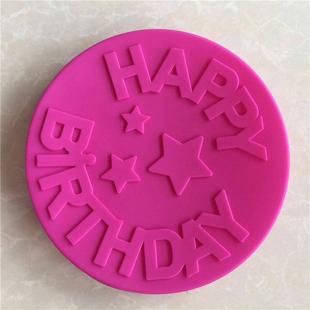 Hiparty Happy Birthday Silicone Baking Mold, 9.6-Inch Cake Pan Round Circle Mold Cheese Jelly Pudding Muffin Pizza Pie Flan Tart