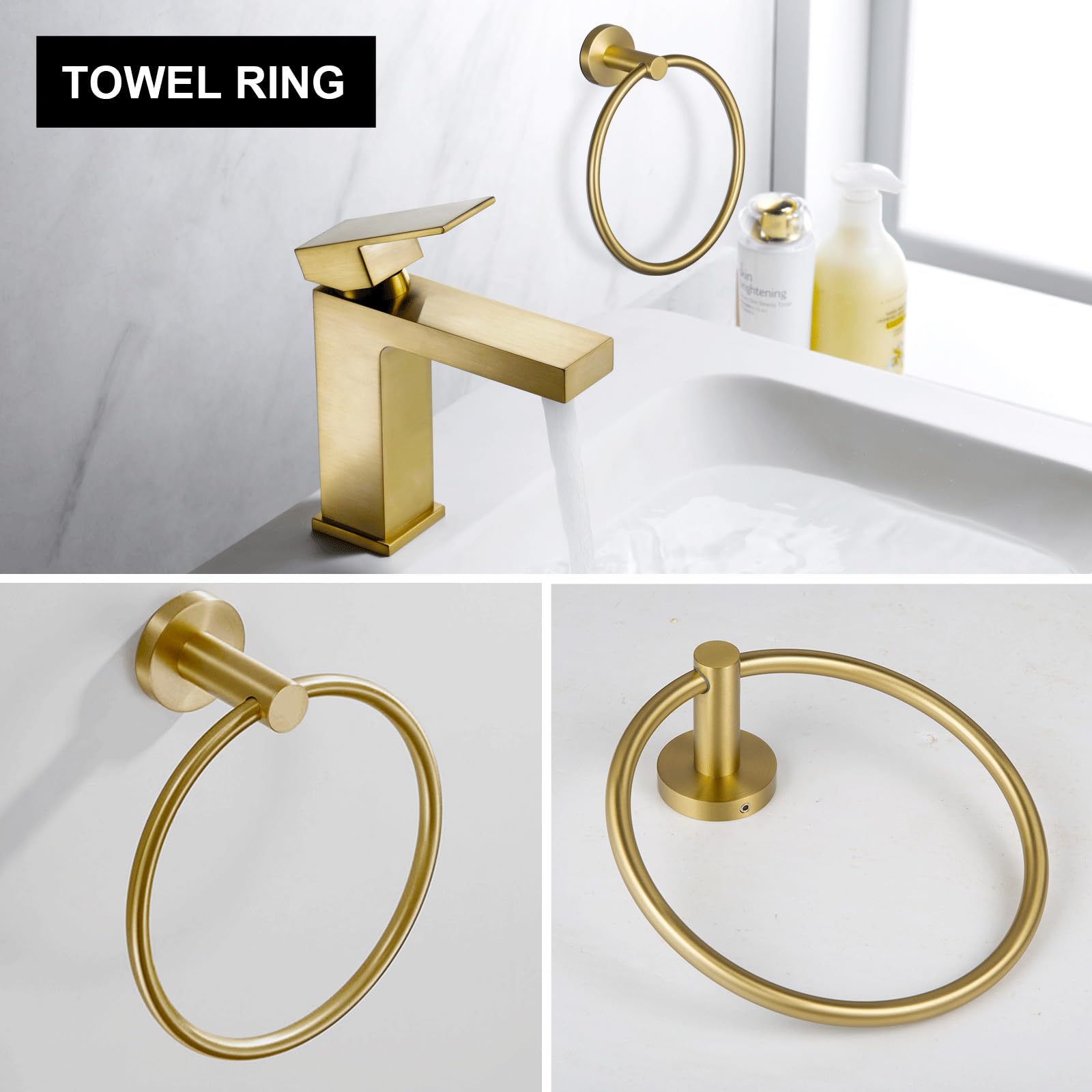 Lava Odoro 5-Piece Brushed Gold Bathroom Hardware Set, Gold Towel Bar Set Bathroom Towel Holder Set Towel Rack Set Stainless Ste