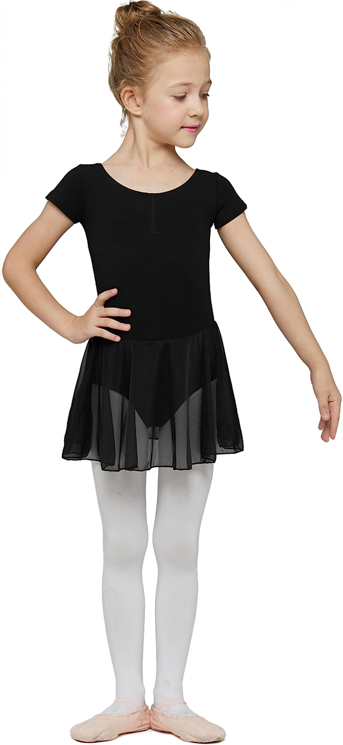 Mdnmd Black Dance Ballet Leotard For Toddler Girls Classic Short Sleeve Tutu Skirt (Age 2-4  2T,3T)