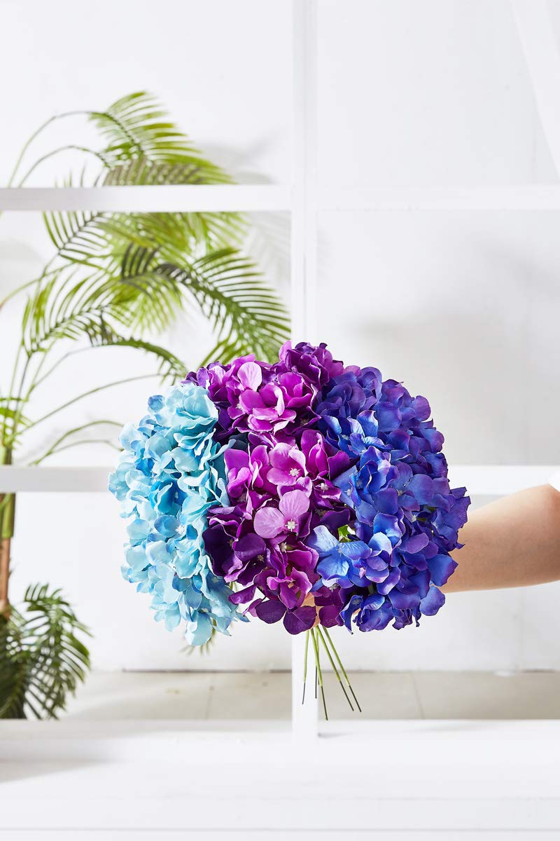 KISLOHUM Artificial Hydrangea Flower 10 Heads Lavender Hydrangea Silk Flowers Head for Wedding Centerpieces Bouquets DIY Floral Decor Home Decoration with Long Stems