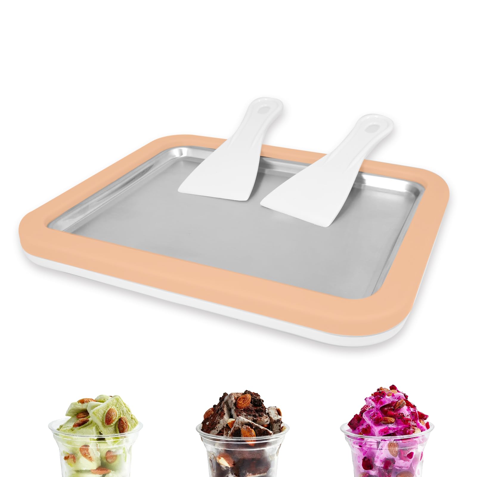 Instant Ice Cream Maker, Rolled Ice Cream Maker, Instant Gelato Pan/Roll, Homemade DIY, with 2 spatula, Frozen Yoghurt Plate Min