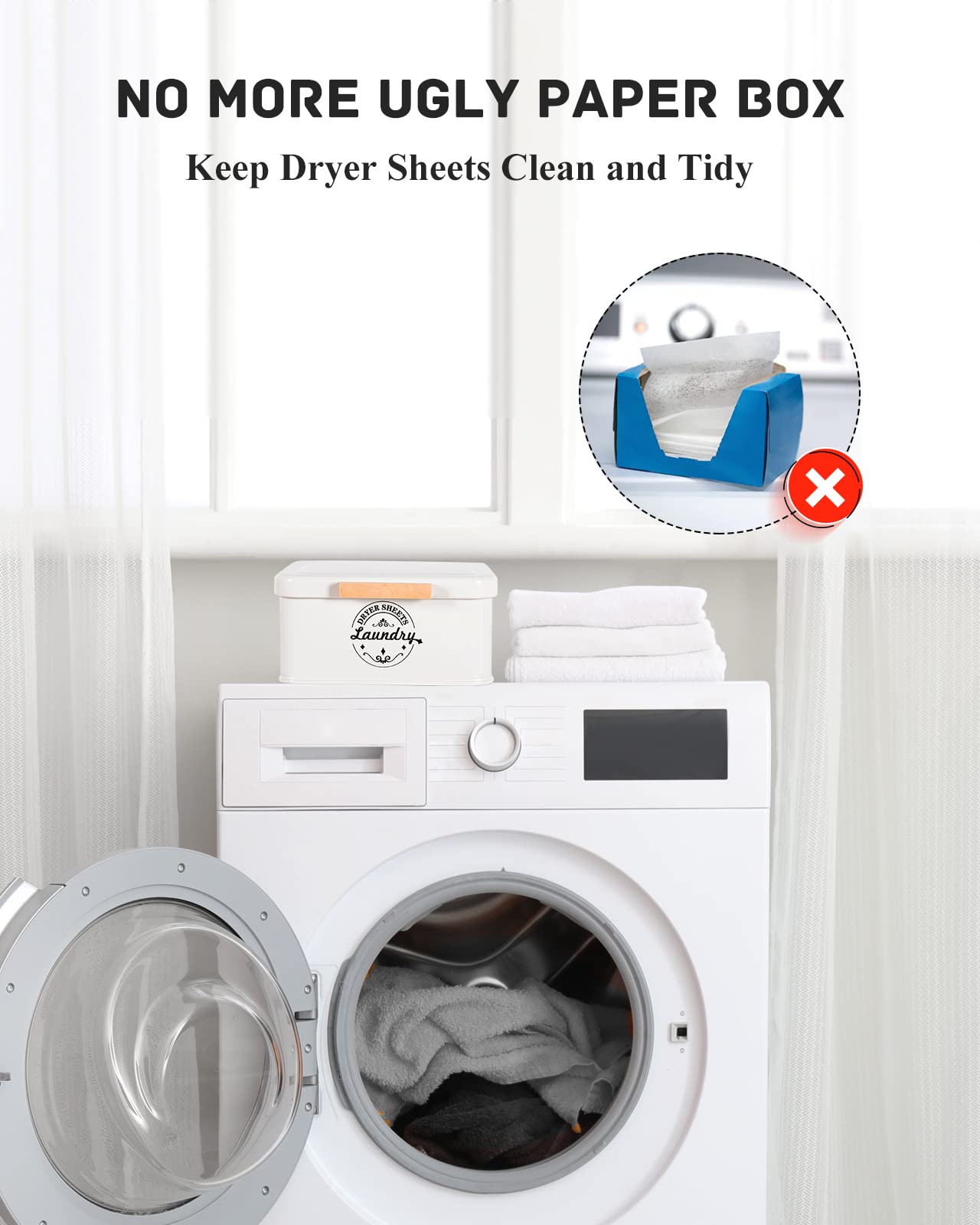 Dryer Sheet Holder With Hinged Lid For Laundry Room Organization. Metal Dryer Sheet Dispenser Container, Farmhouse Laundry Room