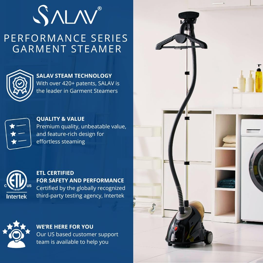 SALAV GS18-DJ Standing Garment Steamer with Smart Auto-Off, Wheels for Easy Movement, 1.8L Water Tank for 1hr Continuous Steamin