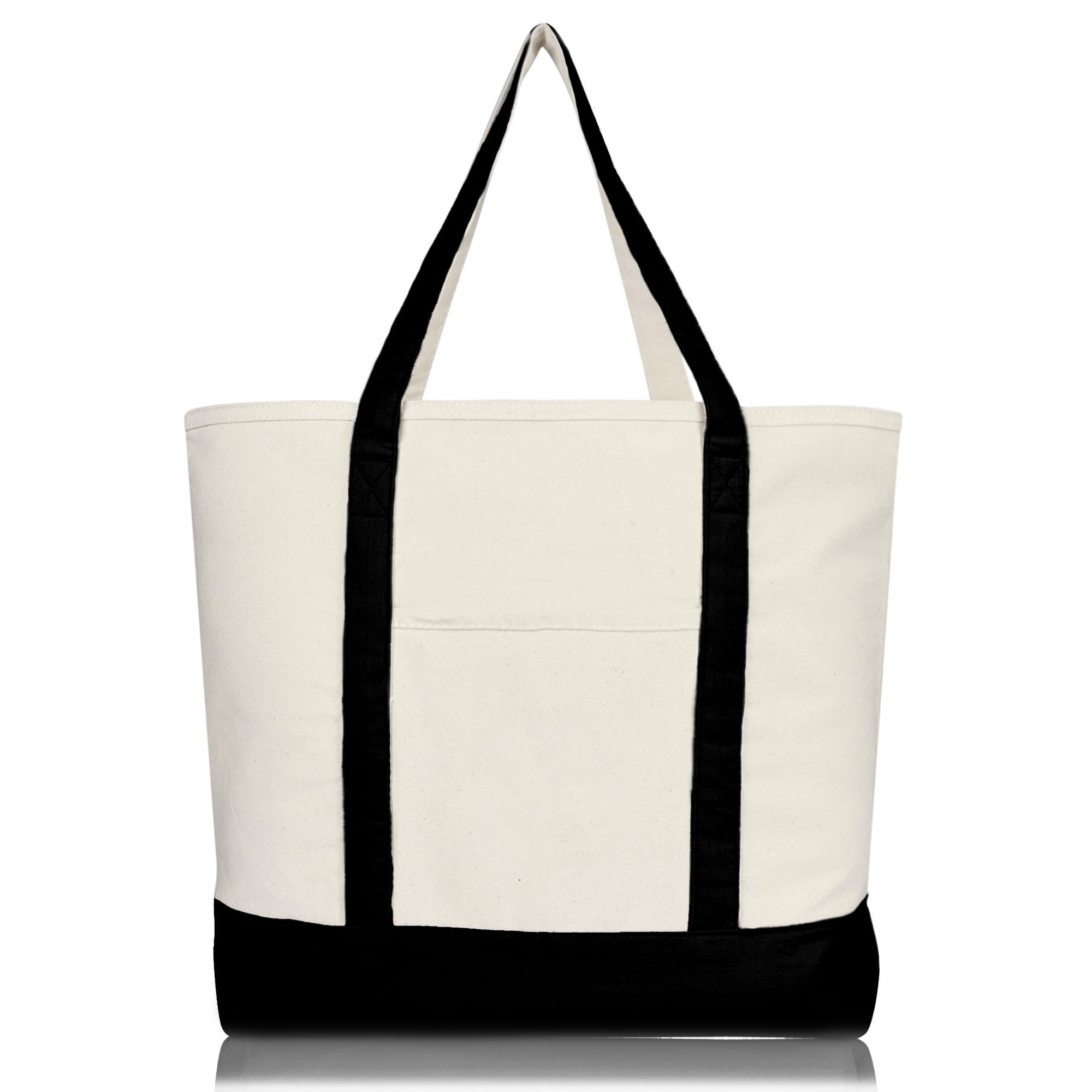 Dalix 22'' Large Cotton Canvas Zippered Shopping Tote Grocery Bag In Black