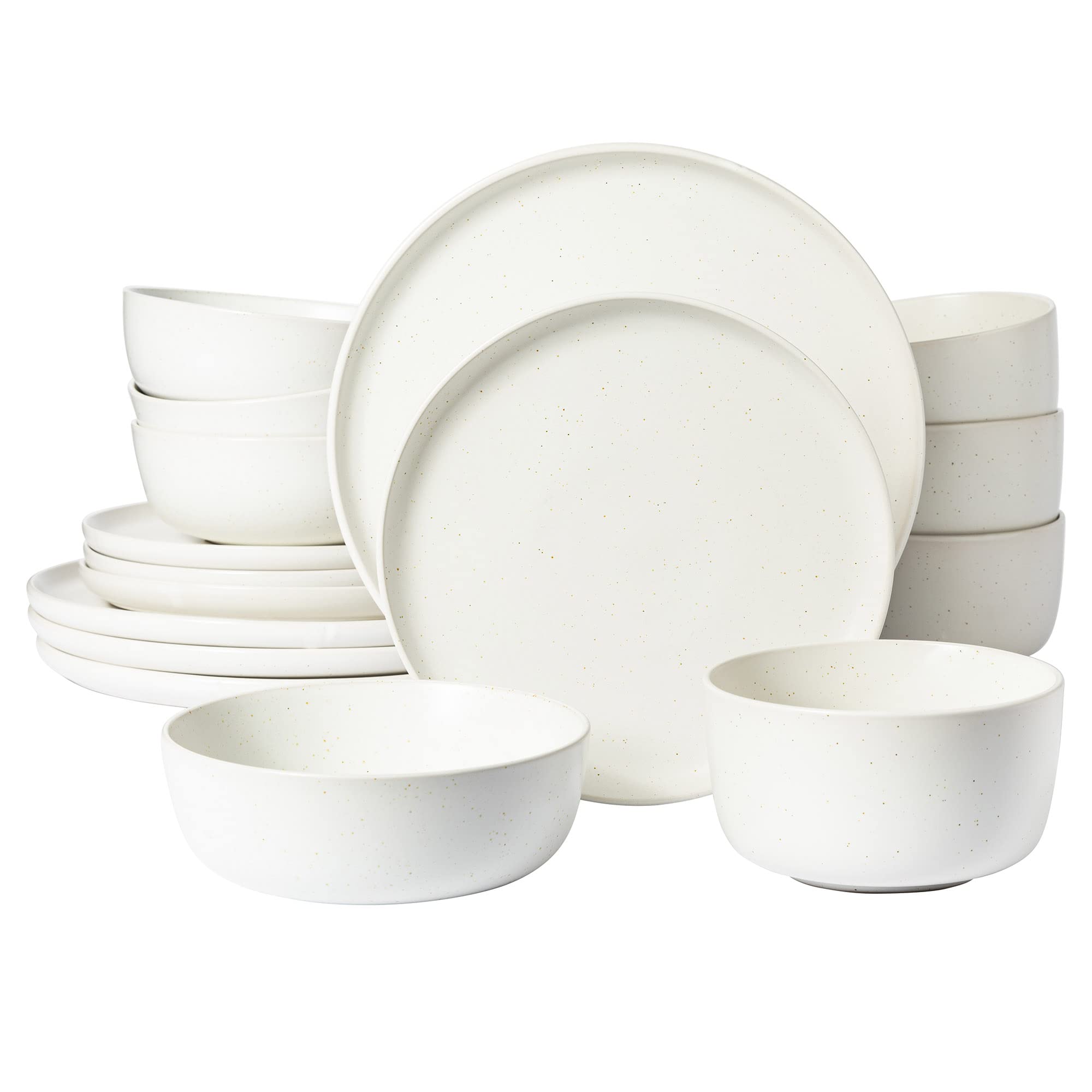 Gibson Elite James Street Stoneware Matte Reactive Double Bowl Dinnerware Set - Sea Salt White, Service For 4 (16Pcs)