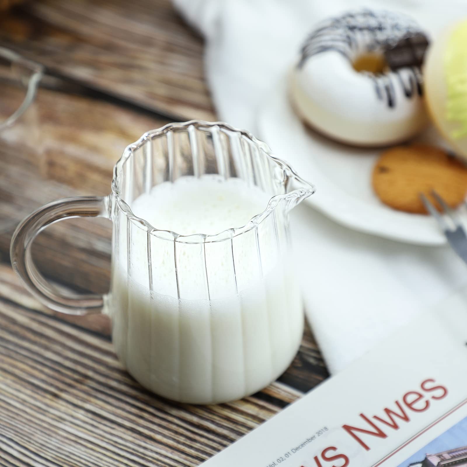 Choold Elegant Wave Shaped Crystal Glass Creamer Coffee Pitcher/Serving Pitcher/Sauce Pitcher/Milk Creamer Jug For Kitchen 8.5 O