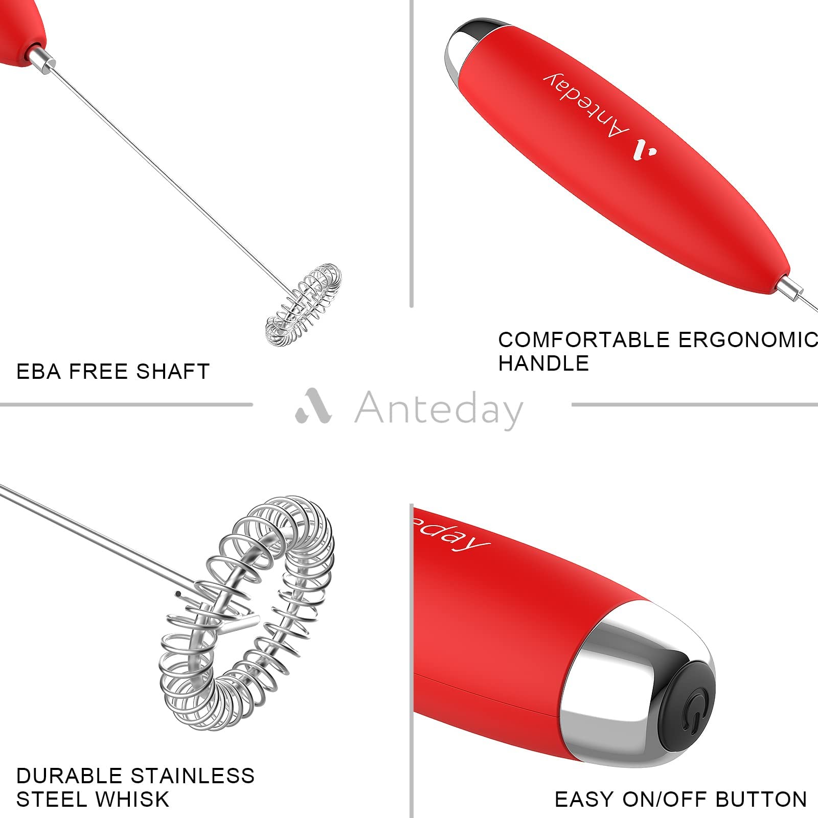 Electric Milk Frother Handheld For Coffee  Upgraded Motor Electric Whisk Durable Low Noise Mini Drink Mixer Portable Foam Maker For Cold Milk Bulletproof Coffee Latte Cappuccino Matcha in Kitchen  Red