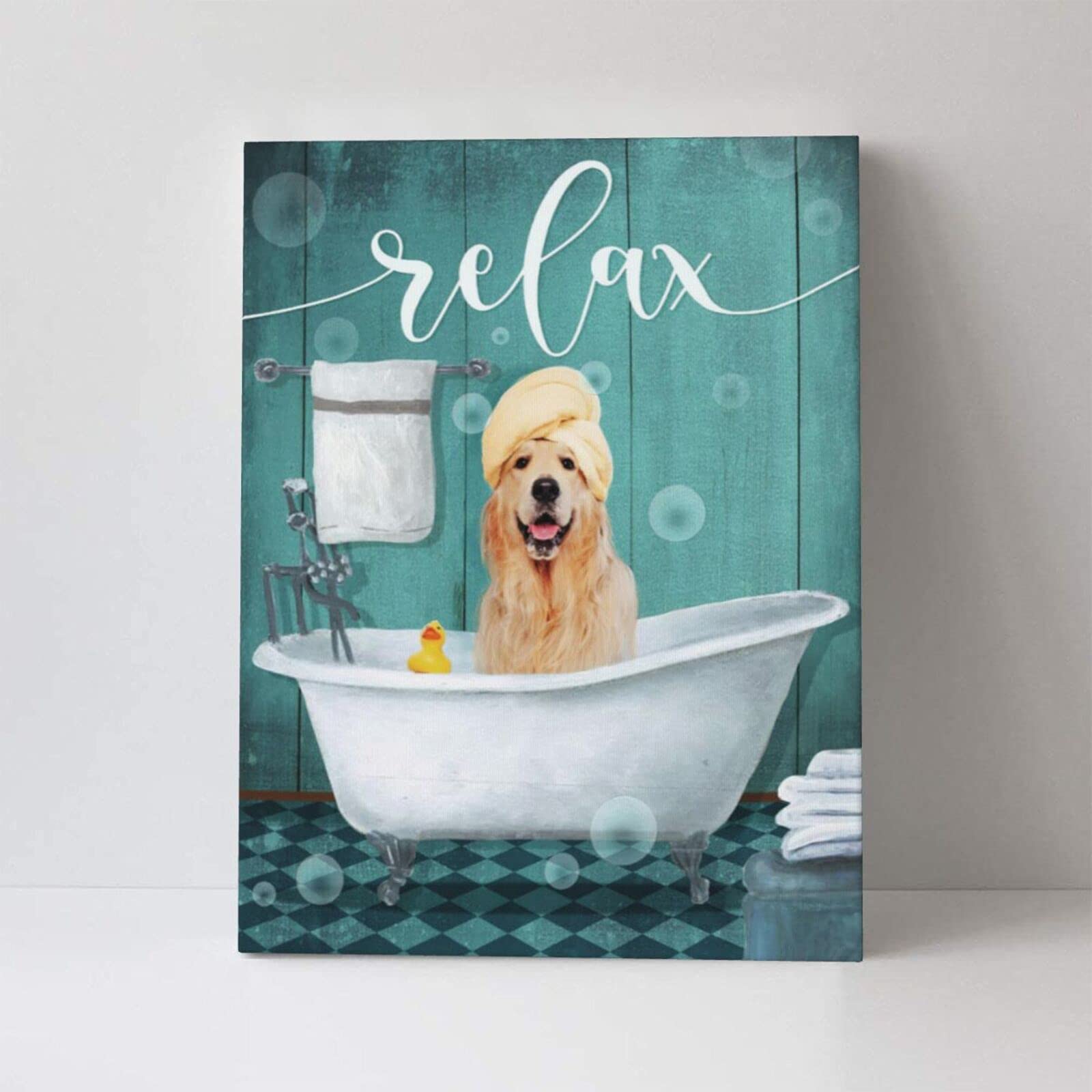 Funny Dog In Bathtub Canvas Wall Art Bathroom Animals Wall Decor Painting Bathroom Turquoise Picture Modern Home Funny Animal Ba
