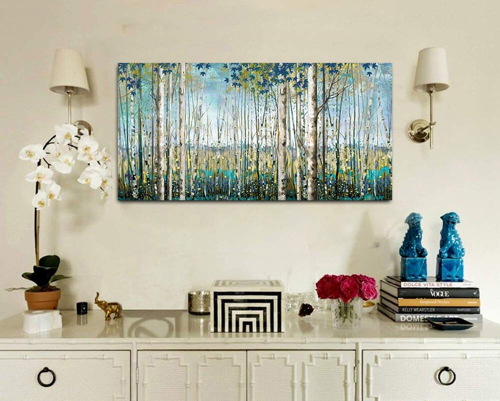 Pogusmavi Green View White Birch Forest Canvas Painting Wall Art Decor Nature Plant Picture Wildlife Trees Landscape Artwork Hom