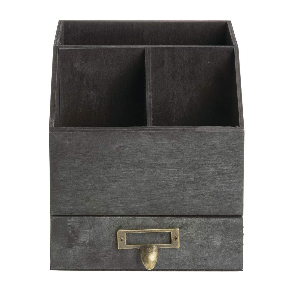 American Metalcraft PWBC8 Poplar Wood Caddy with Drawer, Black, 6 5/8-Inches