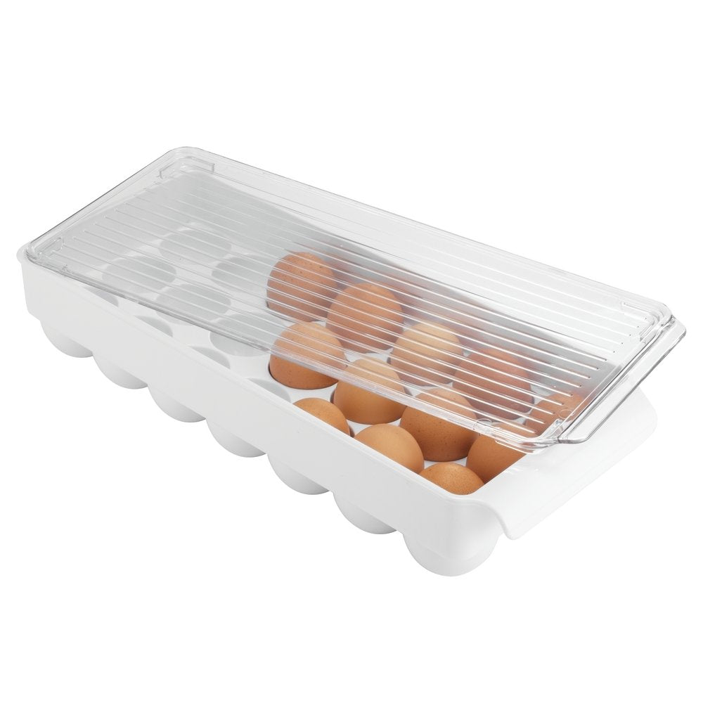 Idesign Fridge Binz Bpa-Free Plastic Stackable Egg Holder - 14.5'' X 6.25'' X 3'', Clear/White