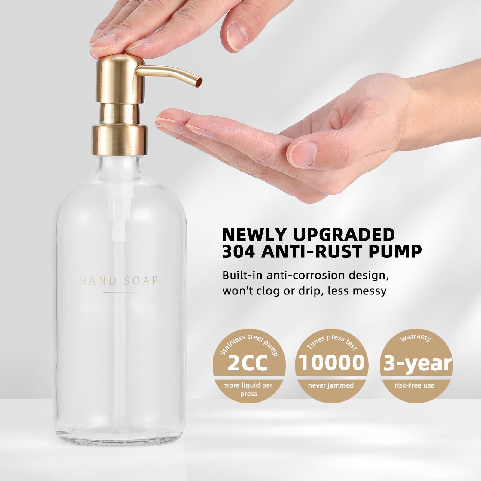 Glass Soap Dispenser - Dish Soap Dispenser For Kitchen And Hand Soap Dispenser Set, Bathroom Soap Dispenser With 304 Rust Proof