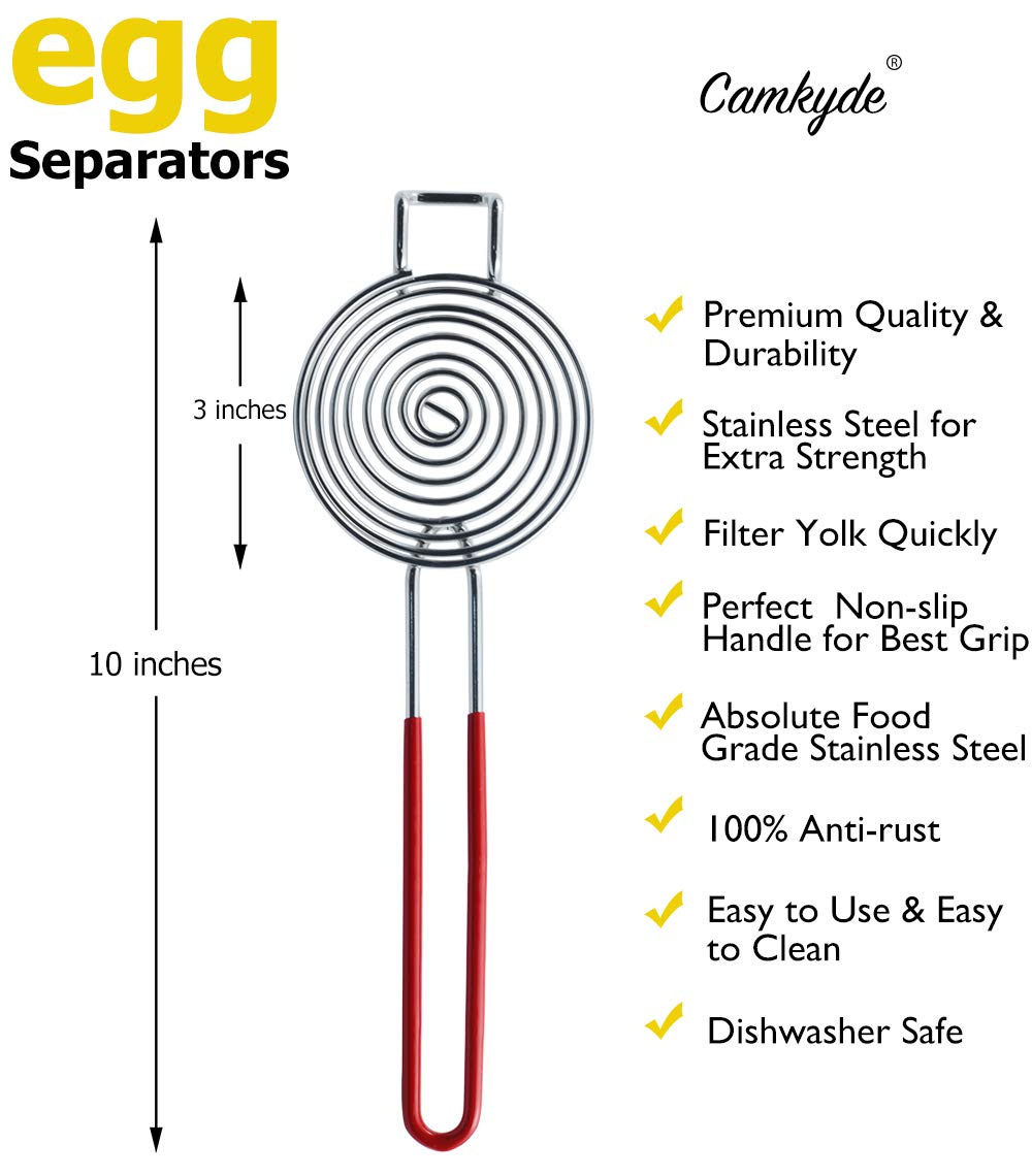Camkyde Egg Separator Food Grade Stainless Steel Egg Yolk White Separation Tool, Set Of 2 (Red)