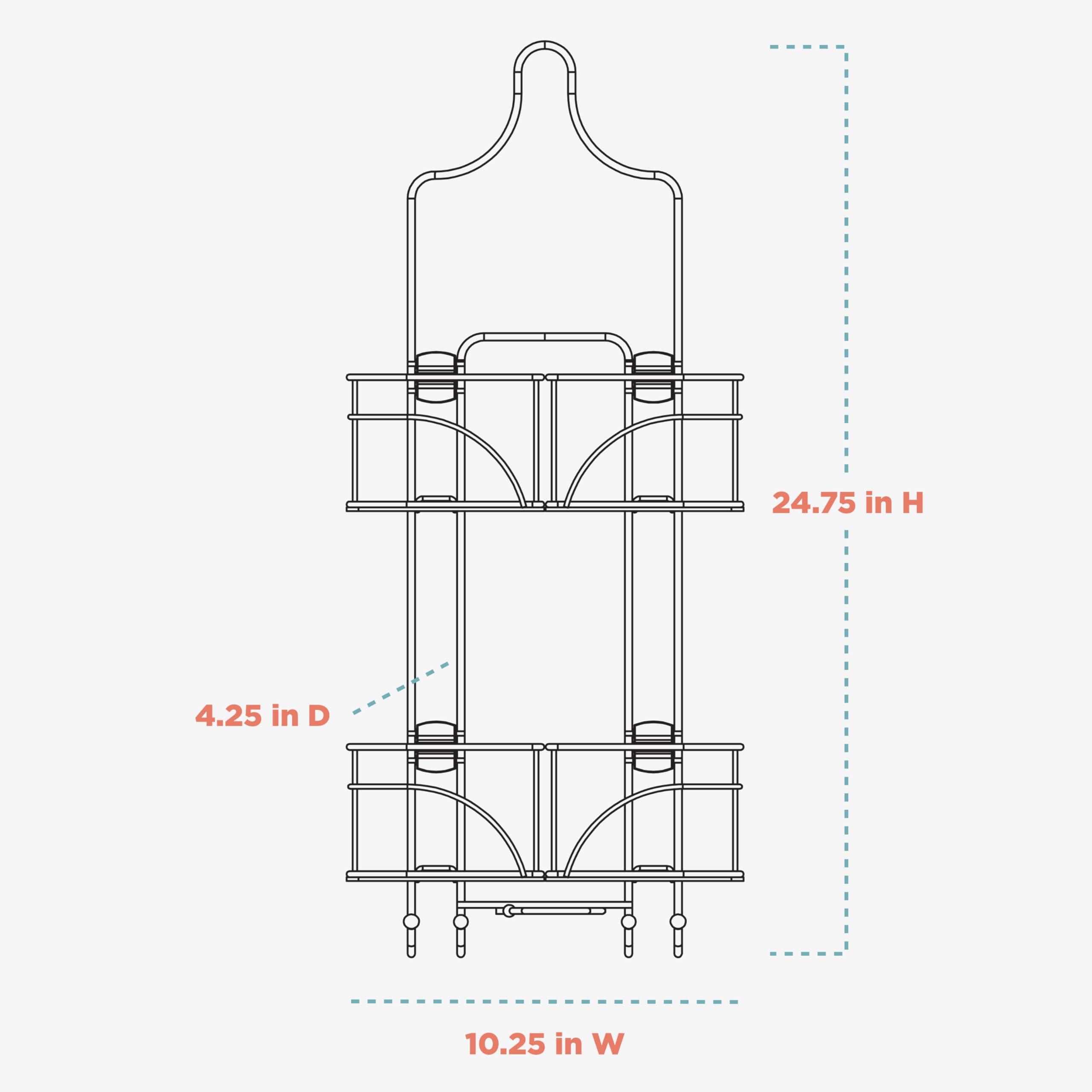 Zenna Home Shower Caddy - Bronze Steel Organizer with 4 Baskets & Hooks, Model E7446HB, Fits Handheld Shower Heads