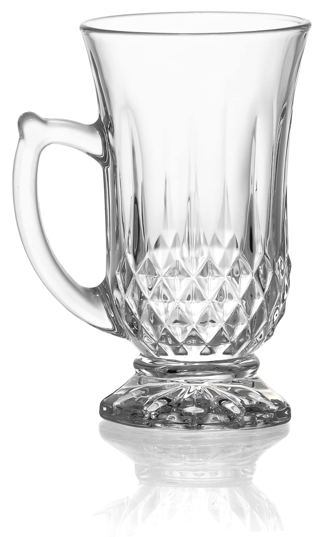 Red Co. 6-Pack Classic Clear Cut Glass 4.5 Oz Footed Turkish Tea Cups with Handles  Etched Design