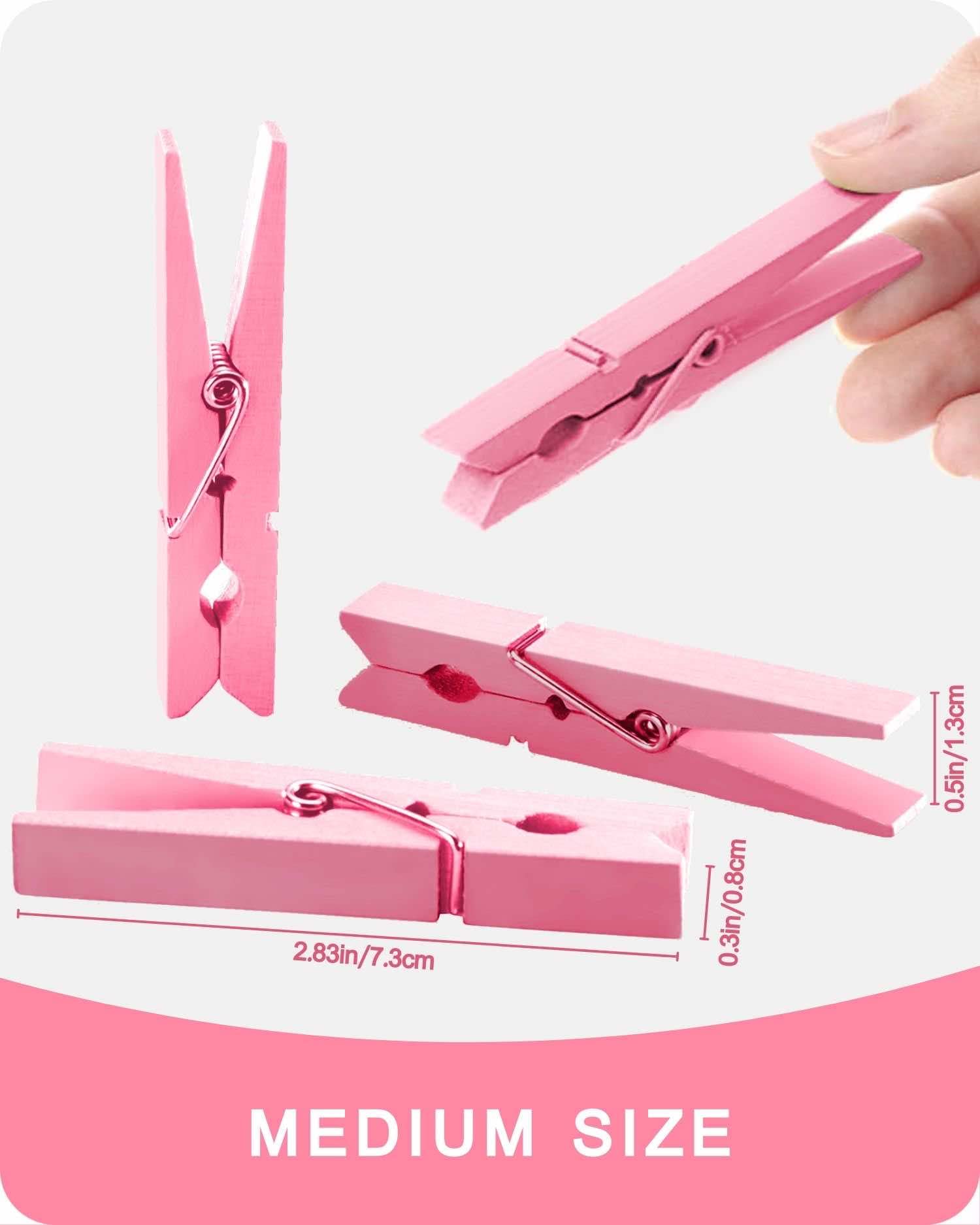Clothes Pins, Pink Colored Wooden Clothespins For Baby Shower Game, Wreath, Crafts, Strong Grip Close Pins Birchwood Clips Cloth