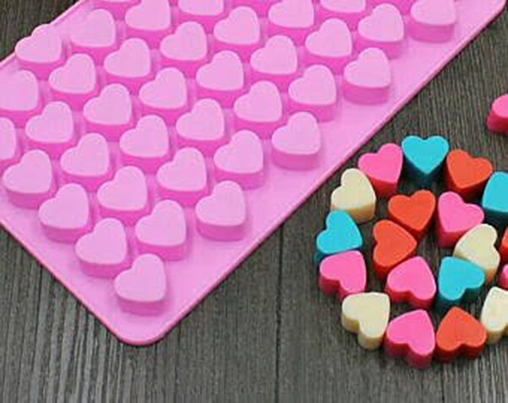 Cimerac Silicone Mold Mini Heart Shape Silicone Ice Cube Molds Trays/Chocolate Mold Pink Set Of Two