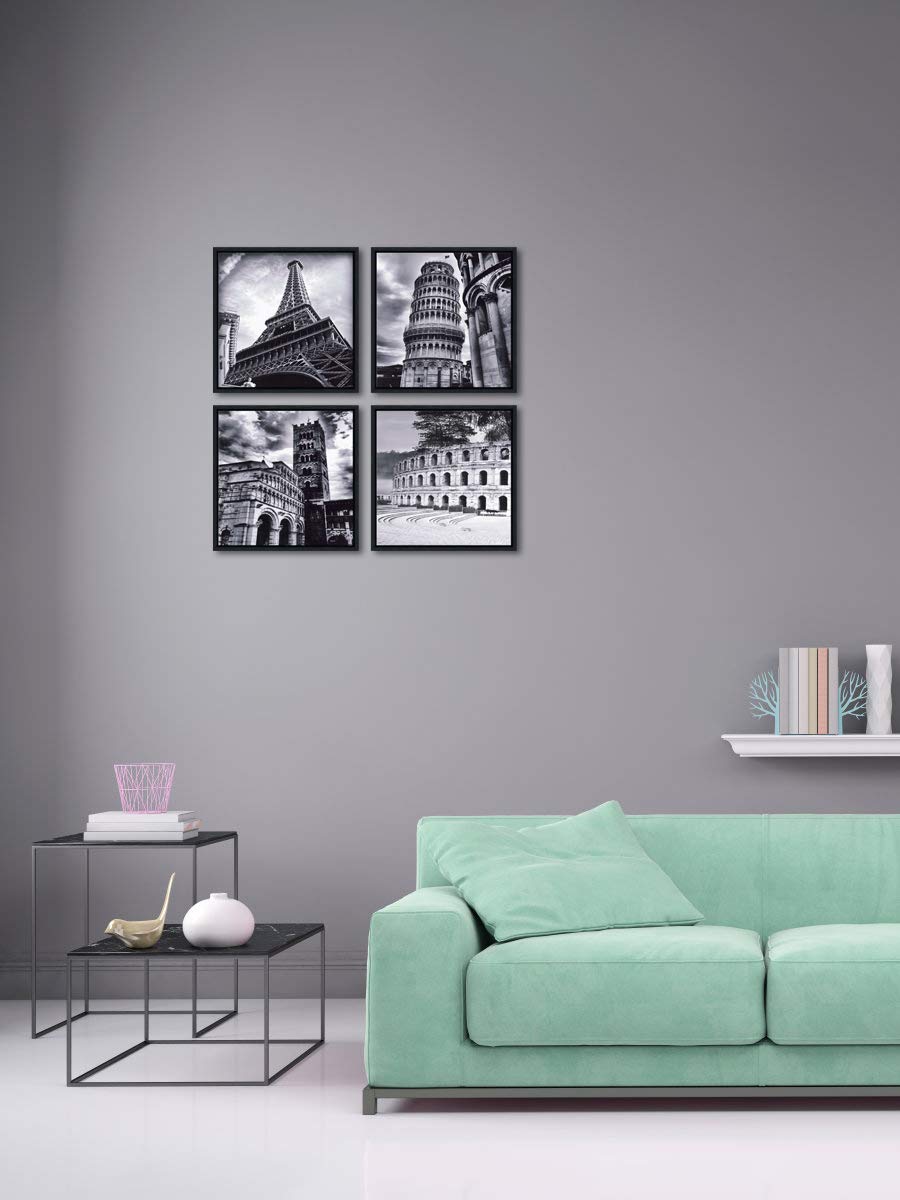 Wieco Art Framed Wall Art Architectures Modern 4 Panels Giclee Canvas Prints Europe Buildings Black And White Landscape Canvas W