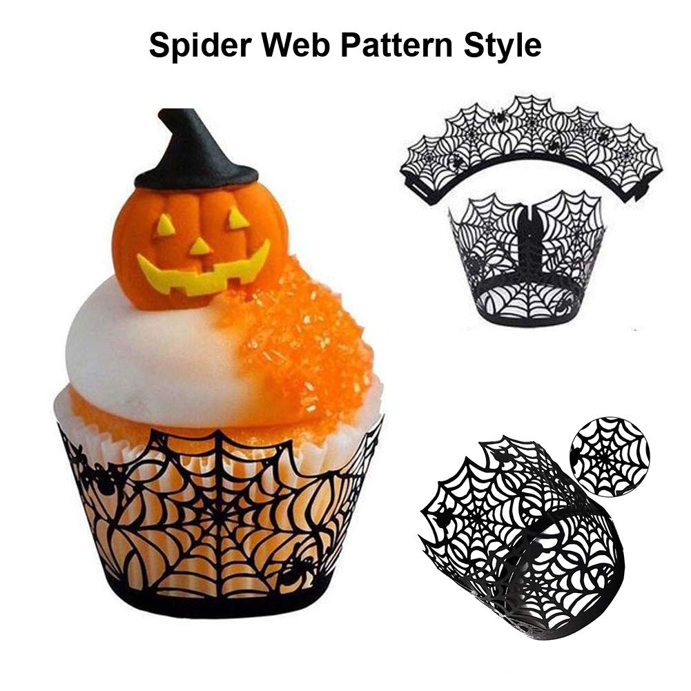 Halloween Cupcake Wrappers 50 Pack, Gawertoy Spiderweb Cupcake Wrappers Laser Cut Spider Web Cupcake Liners Paper Cupcake Wraps