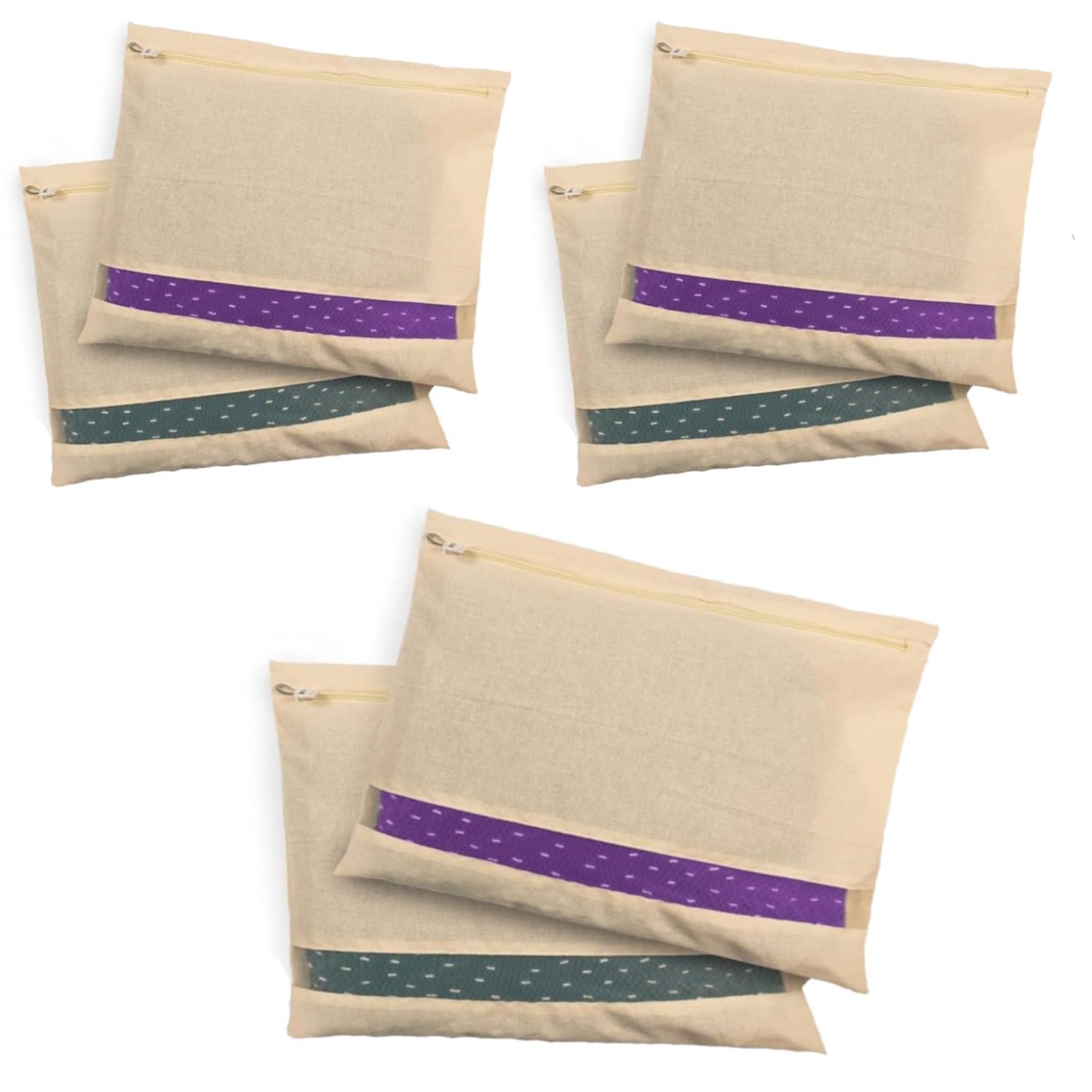 Saree Cover Bags (Set Of 6) With Zipper And Transparent Window, Breathable Cotton Canvas Linen Organizer Pouches For Saree Stora