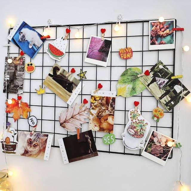 Greenuniverse Metal Grid Square Photo Frame For Wall Clip Holder Photo Frame,Multi Functional Creative Mesh Wall Grid-Package: 1