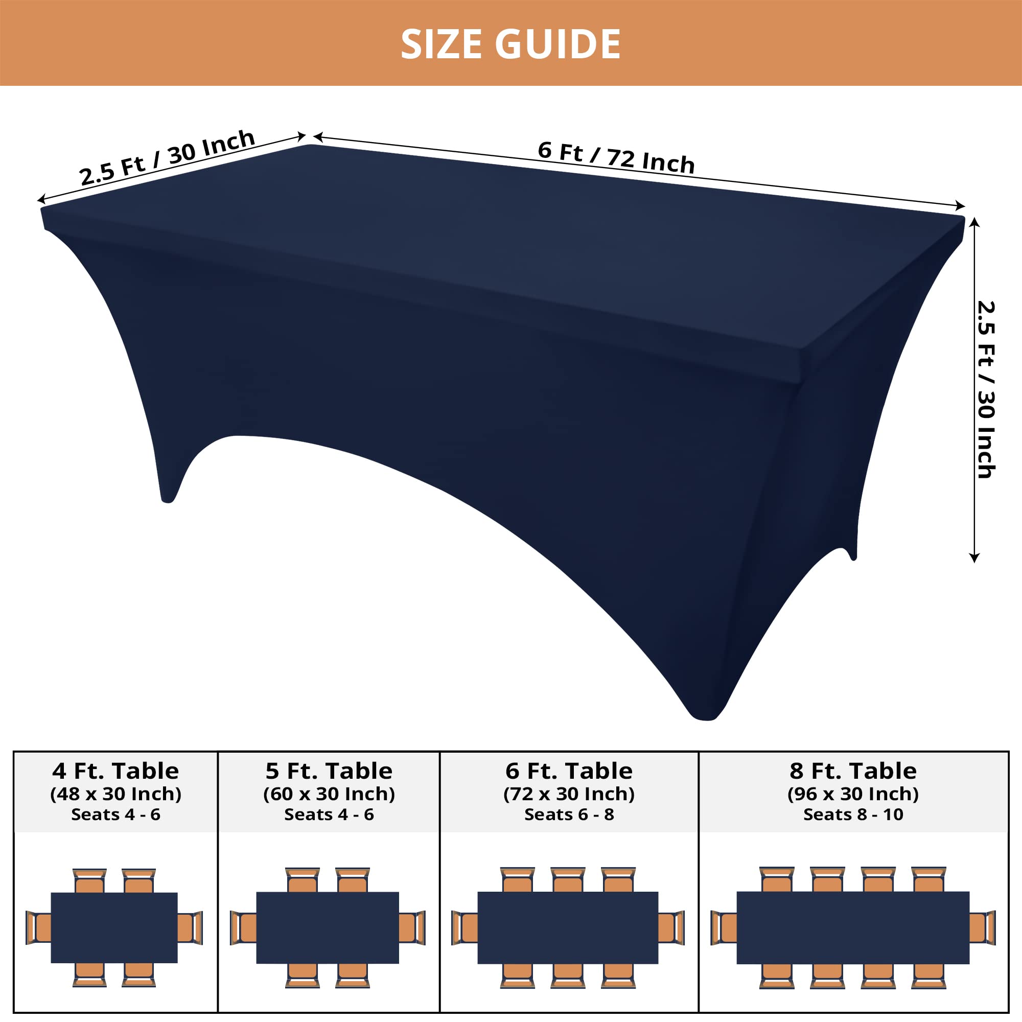 Utopia Kitchen Spandex Tablecloth 2 Pack [6FT  Navy Blue] Tight  Fitted  Washable and Wrinkle Resistant Stretch Rectangular Patio Table Cover for Event  Wedding  Banquet & Parties [72Lx30Wx30H Inch]