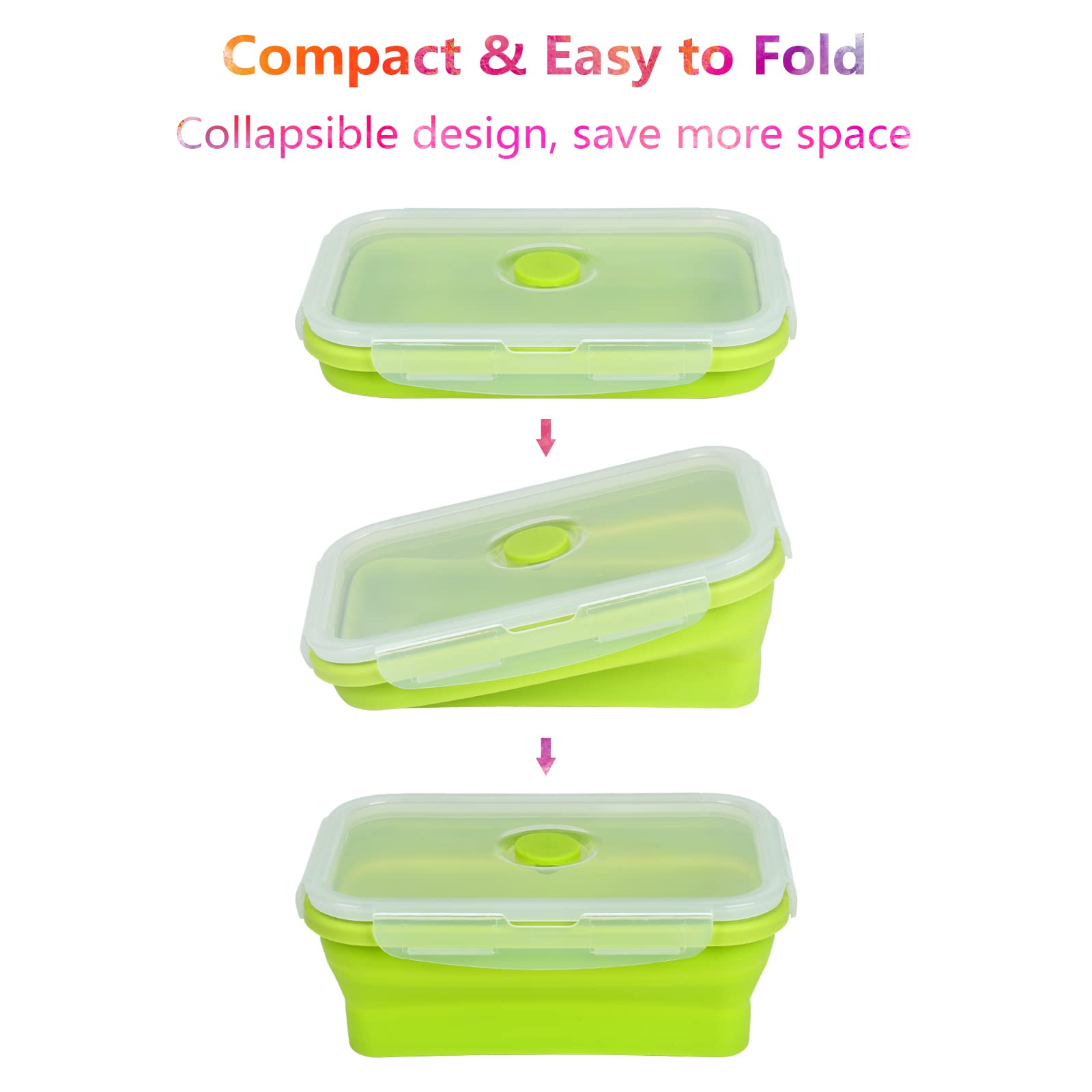 Xsuper Set Of 4 Collapsible Silicone Food Storage Container, Foldable Meal Prep Lunch Box Containers For Food With Airtight Lids