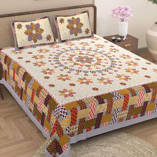 Jaipur Weaves Bedsheet King Size 100% Pure Cotton Bed Sheet With 2 Pillow Covers, Super Soft Cozy Bedsheets Set,108X108 Inches/ 
