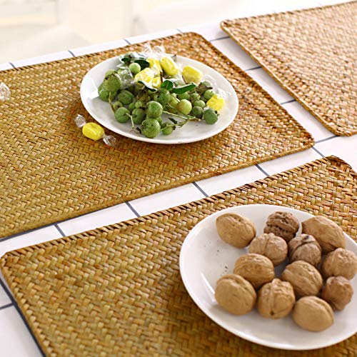 6 Pack Rectangular Woven Placemats, Rattan Wicker Table Mats, 17 '' X 12 '', Natural Seagrass Place Mats For Dining Table