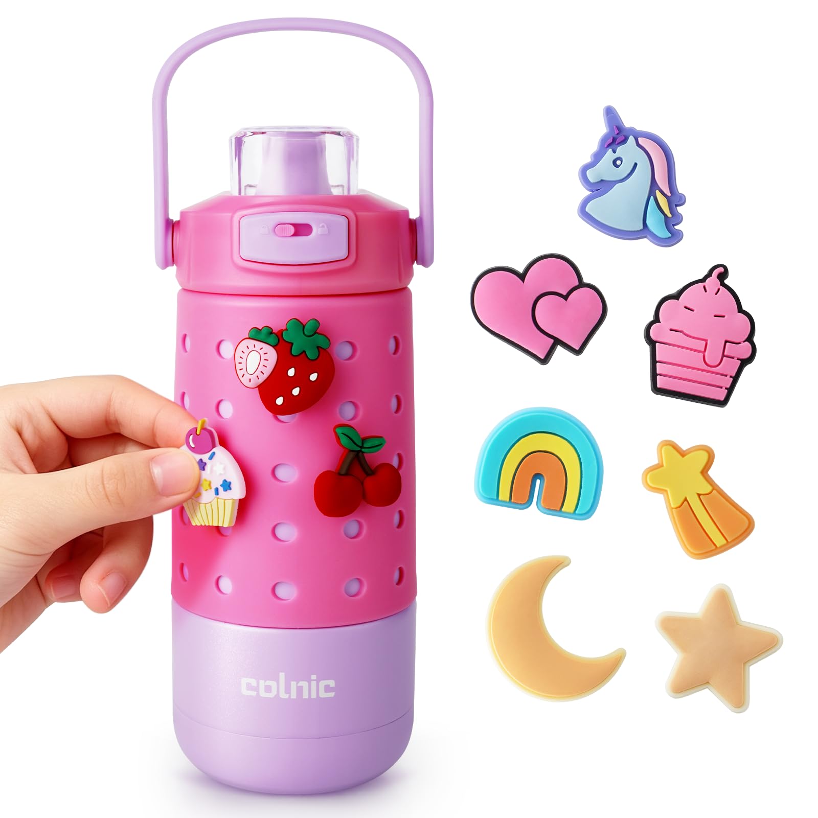 12 oz Kids Water Bottle Stainless Steel Insulated Water Bottles,Jelly Pink
