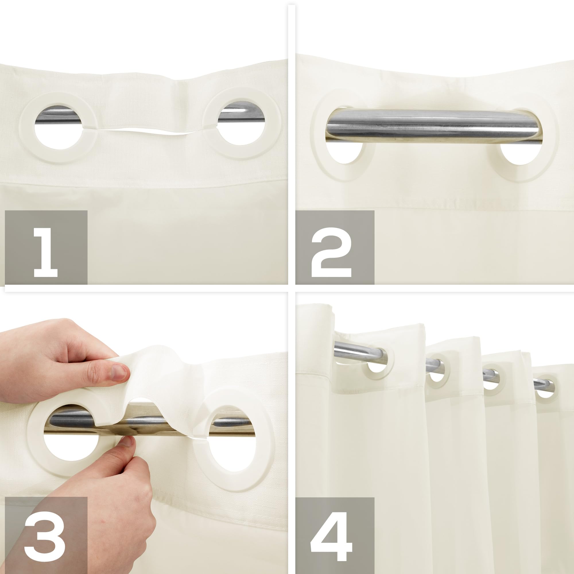No Hook Slub Textured Shower Curtain with Snap-in PEVA Liner Set - 71'' x 74''(72'')  Hotel Style Cream Shower Curtain with Sheer Top Window  Water Repellent  Sand  W71xH72