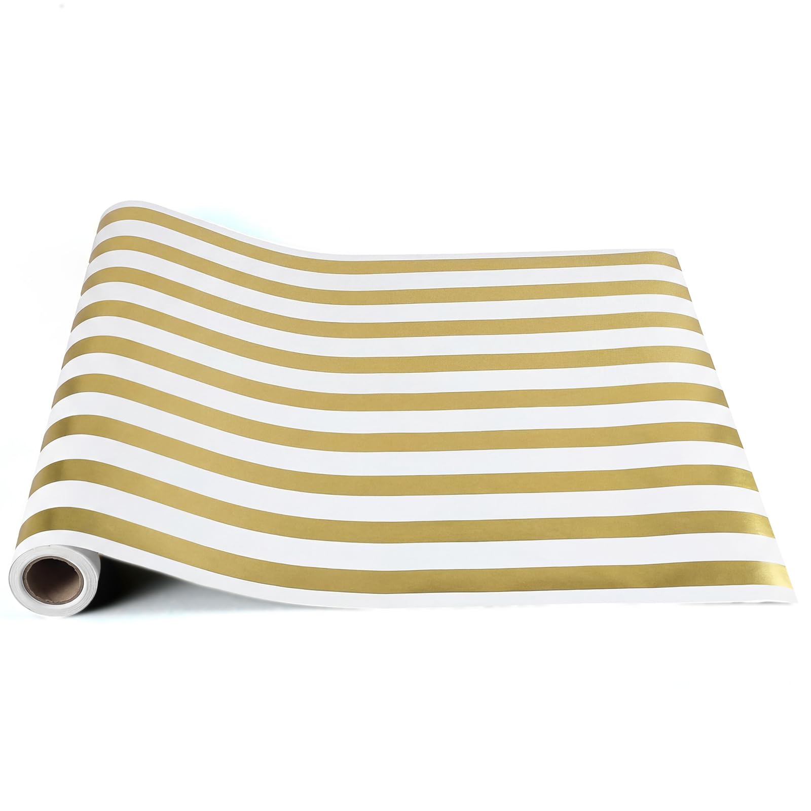 AmazingSpark Gold Striped Table Runner Roll - 25 Long X 16 Wide Disposable Paper Cabana Striped Table Runner for Birthday Weddi
