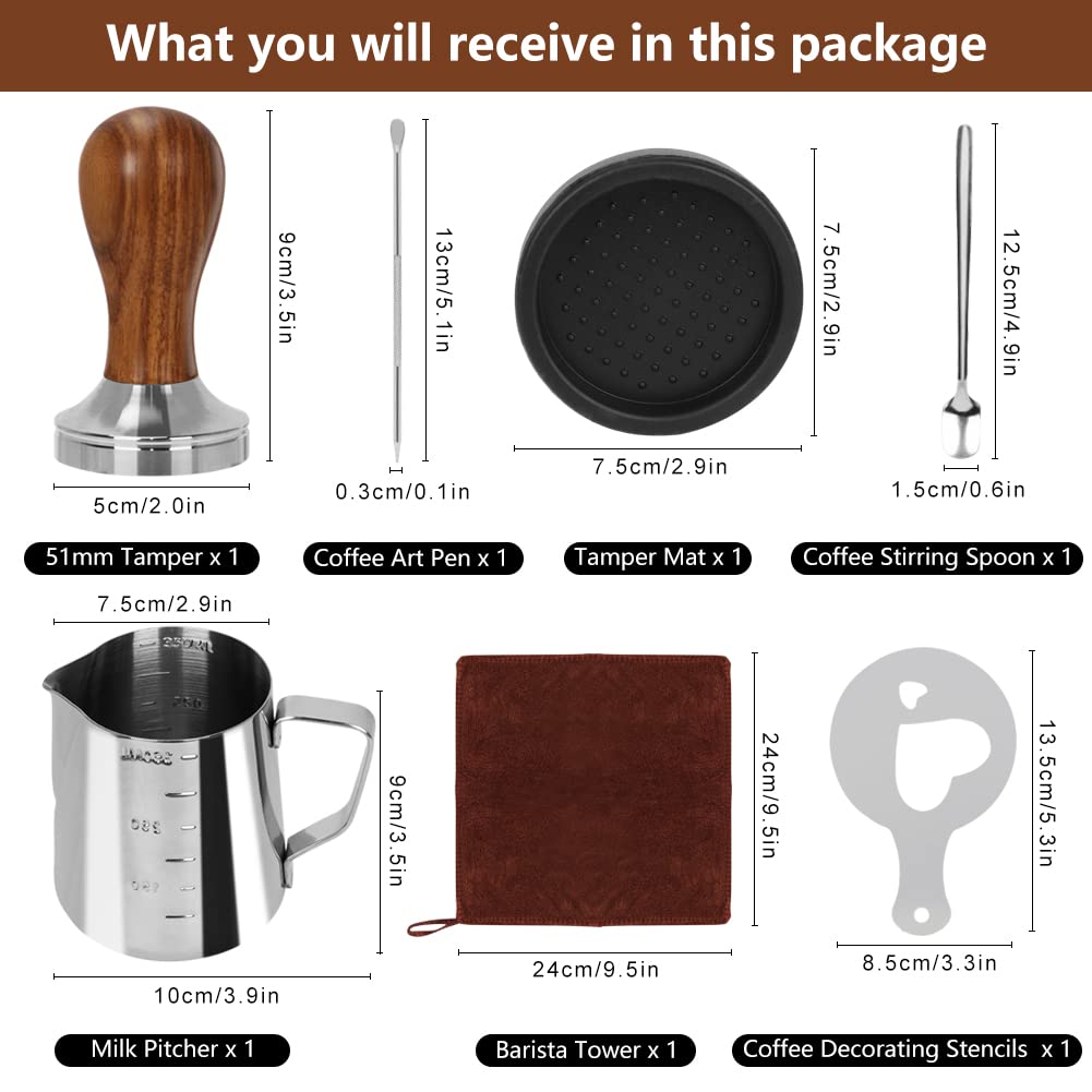 Y-Step 22 PCS Coffee Tamper Set - 51mm Espresso Tamper, Frothing Pitcher, Tamper Mat, Latte Art Pen, Sandalwood Tamper