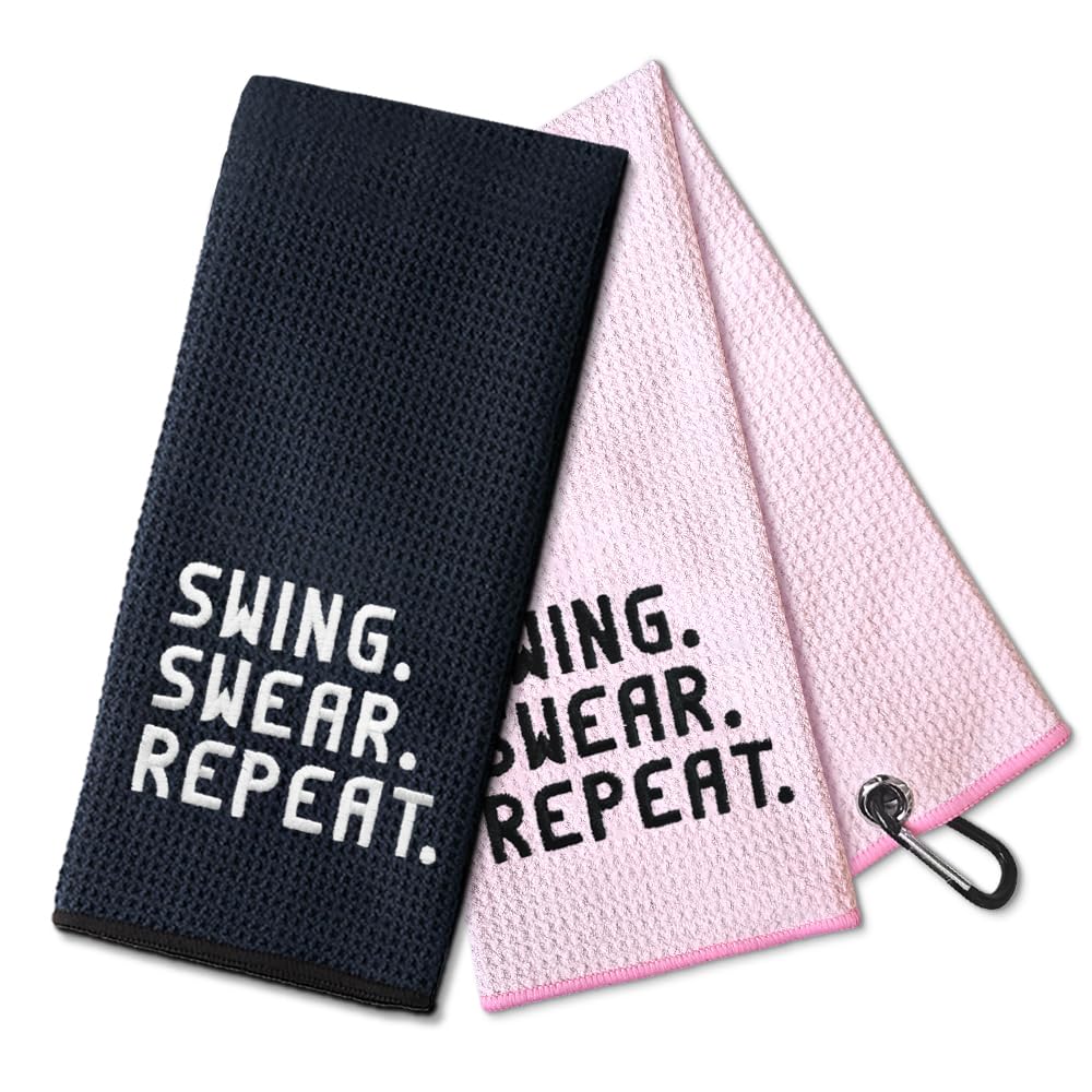 DYJYBMY Swing Swear Repeat Funny Embroidered Golf Towel Set, Wedding Anniversary Towel Gifts, Valentine s Day Birthday Gifts for