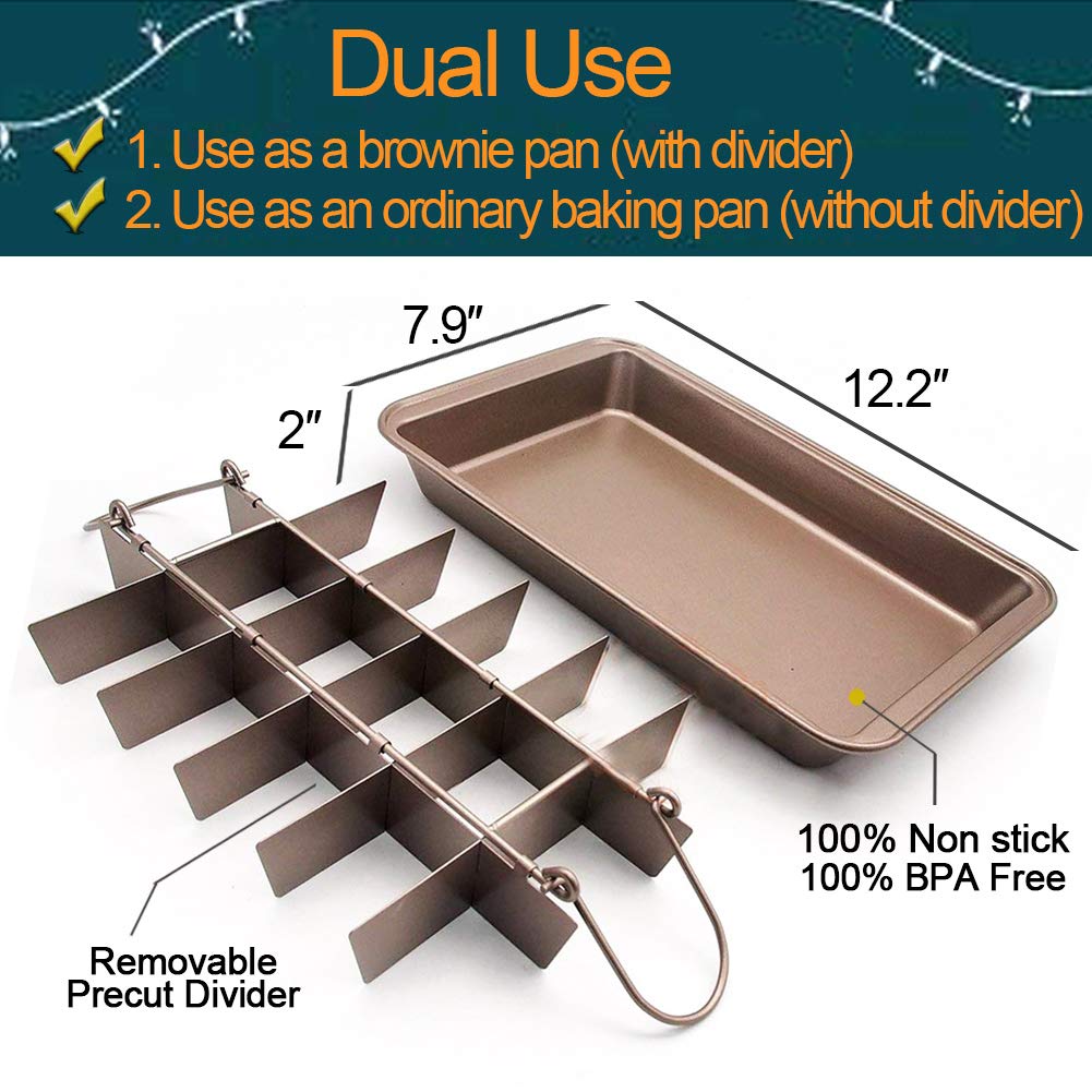 Sujude Non Stick Brownie Pan With Dividers, High Carbon Steel Baking Pan, Makes 18 Pre-Cut Brownies All At Once