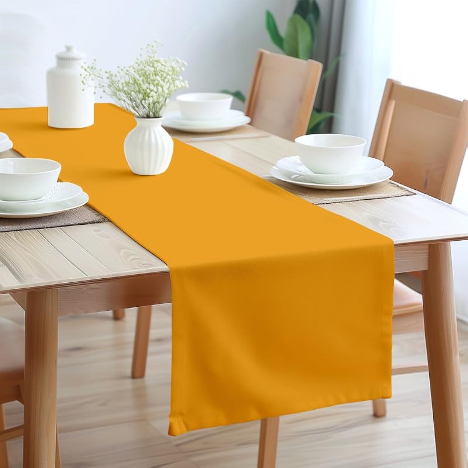 Encasa Homes Table Runner 13X59 In Long | Cotton Canvas Fabric | Mango Solid Color | Machine Washable & Durable