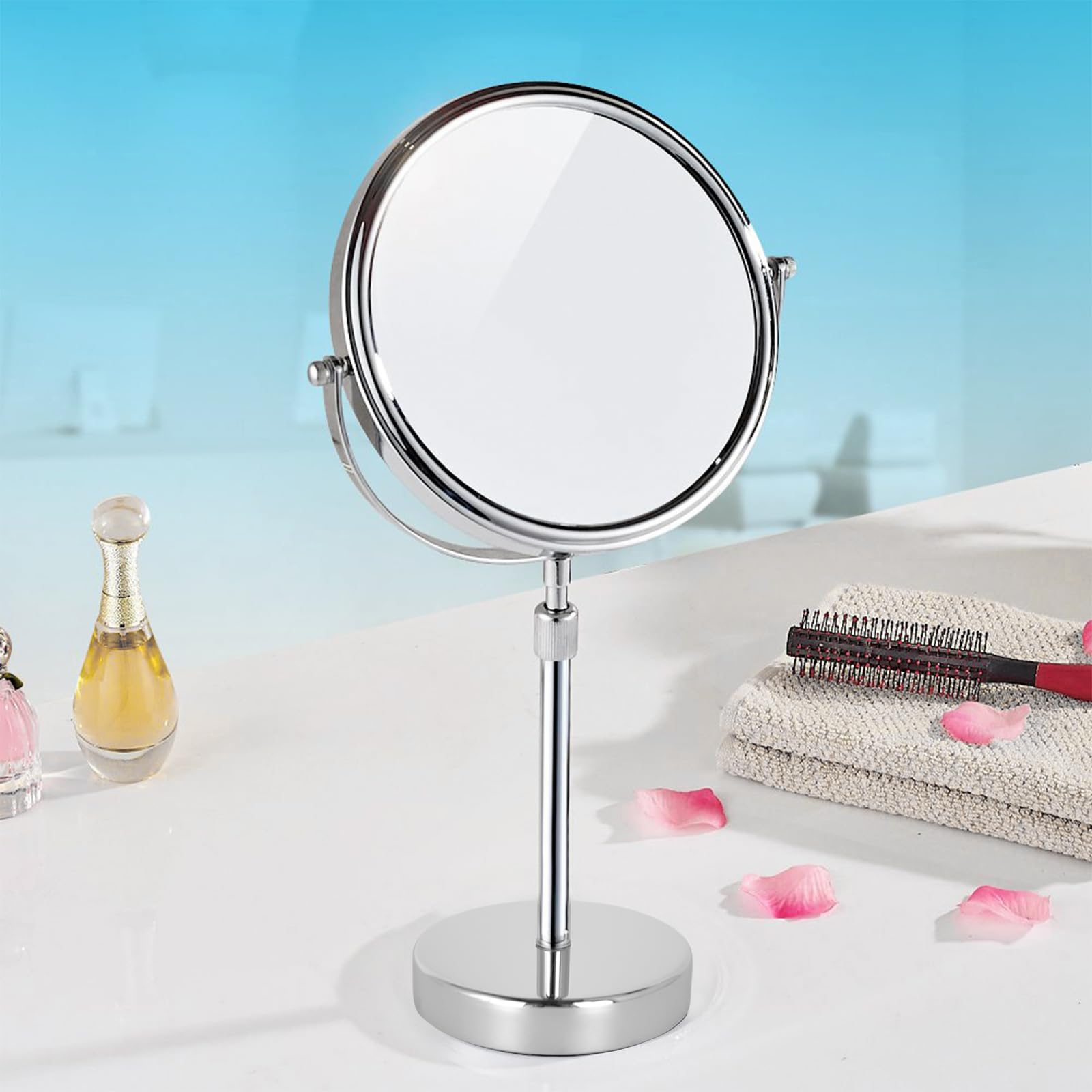 Nicesail Makeup Mirror Tabletop 8 Inch Double-Sided with 7X Magnification  Magnifying Mirror with Pedestal for Shaving Mirror  Height Adjustable Mirror for Makeup  Chrome Finish (8 Inch  7X)