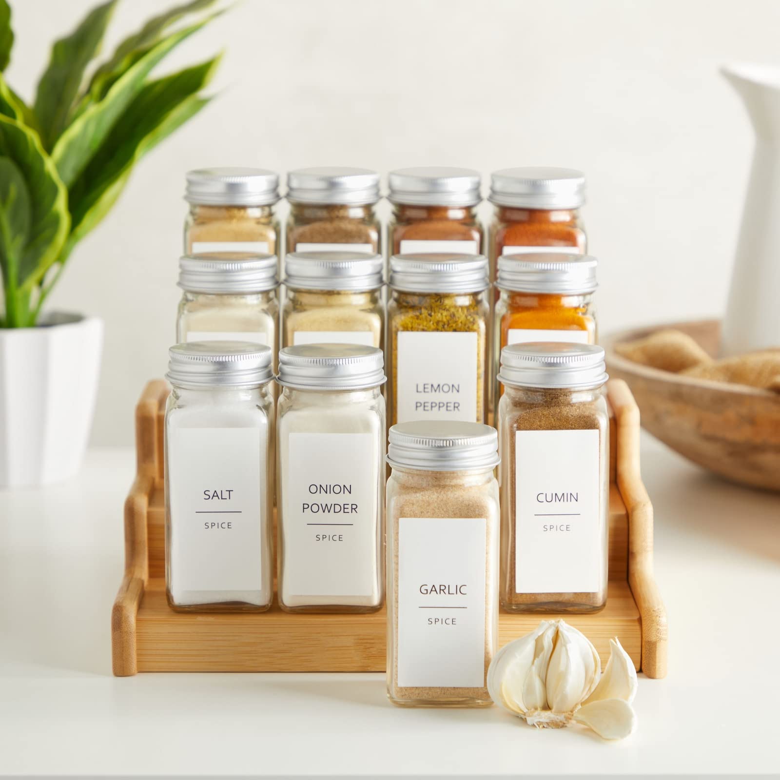 Talented Kitchen 140 Minimalist Spice Jar Labels - Preprinted Waterproof Organization Stickers - Black Text Seasoning Labels for
