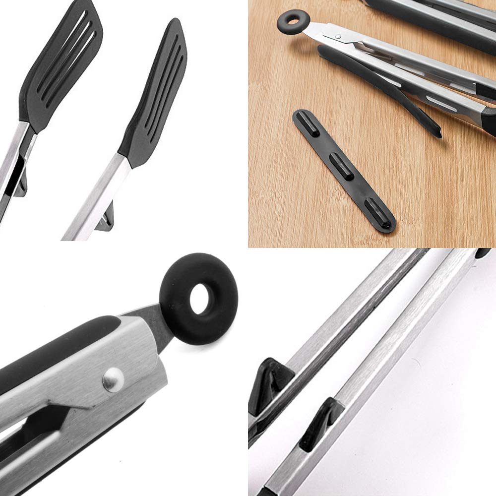 Staruby Kitchen Tongs 9 Inches And 12 Inches Fish Spatula Stainless Steel Locking With Silicone Tips Cooking Salad Buffet Bbq Se