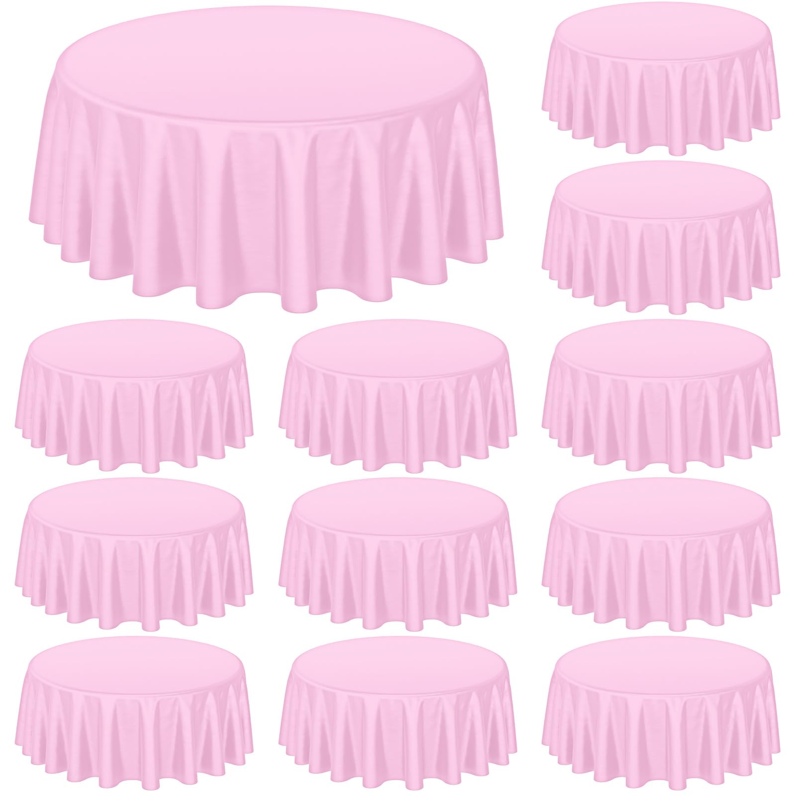 Buryeah 12 Pcs 84 Inch Valentines Day Pink Round Plastic Disposable Table Cloth Waterproof Tablecloth Circle Table Covers for B