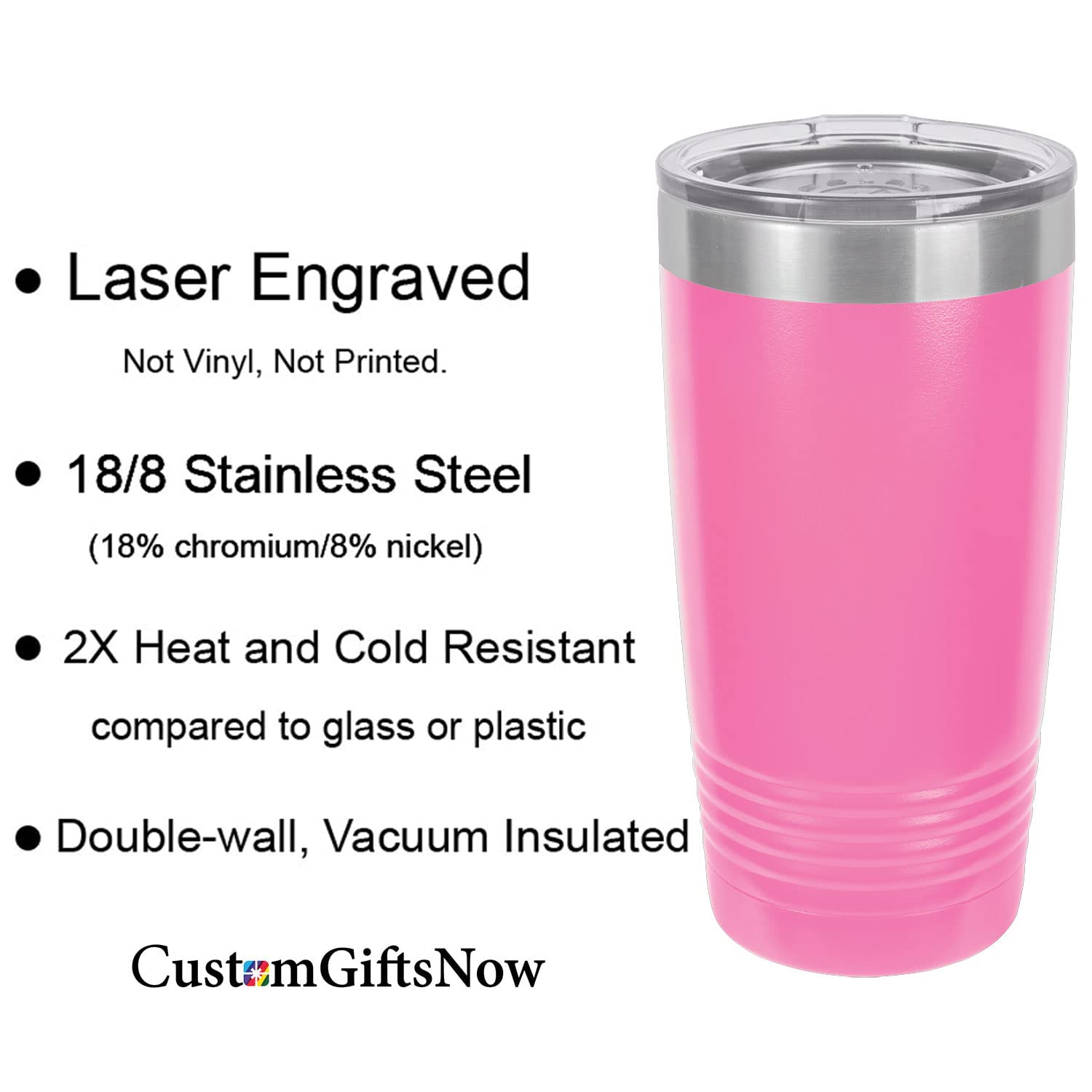 Personalized Add Your Custom Text Insulated Stainless Steel Tumbler 20 Oz Travel Coffee Double-Walled Travelling Car Truck Mug Customizable (Pink)