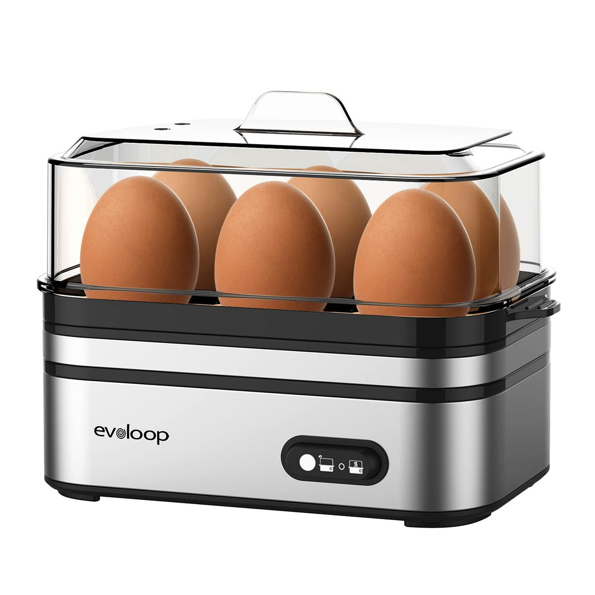 Evoloop Rapid Egg Cooker Electric 6 Eggs Capacity, Soft, Medium, Hard Boiled, Poacher, Omelet Maker Egg Poacher With Auto Shut-O