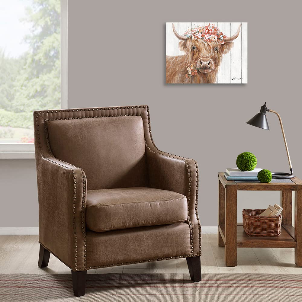 Yidepot Highland Cow Decor For Farmhouse: Retro Scottish Calf Pictures Hold Flowers Inspirational Quote Canvas Wall Art For Boy'