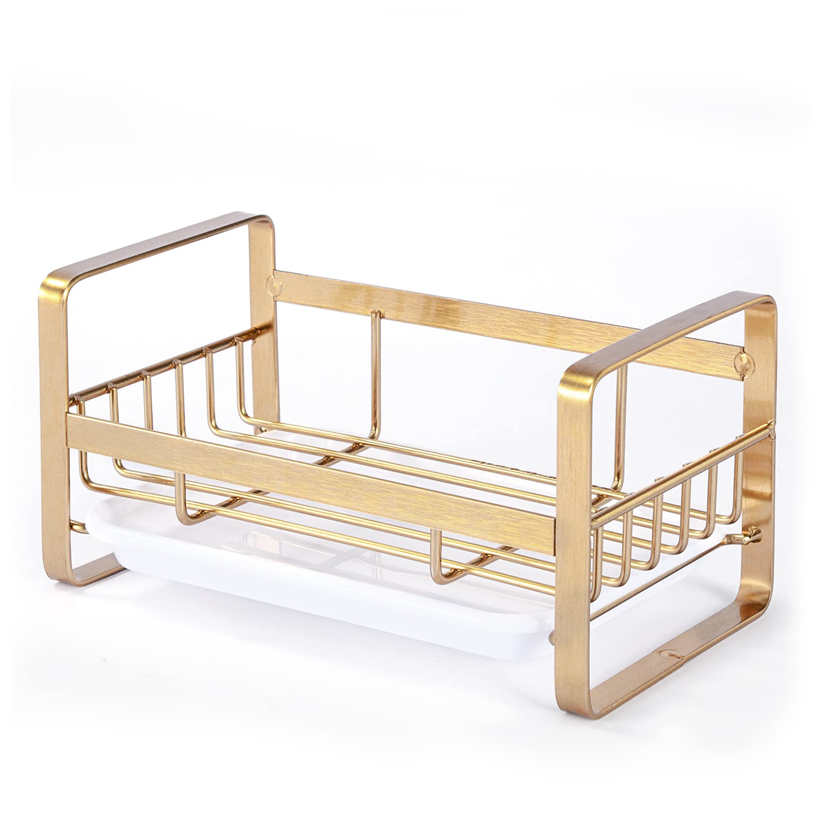 Hulisen Kitchen Sink Sponge Holder, 304 Stainless Steel Kitchen Soap Dispenser Organizer, Countertop Drainer With Removable Tray