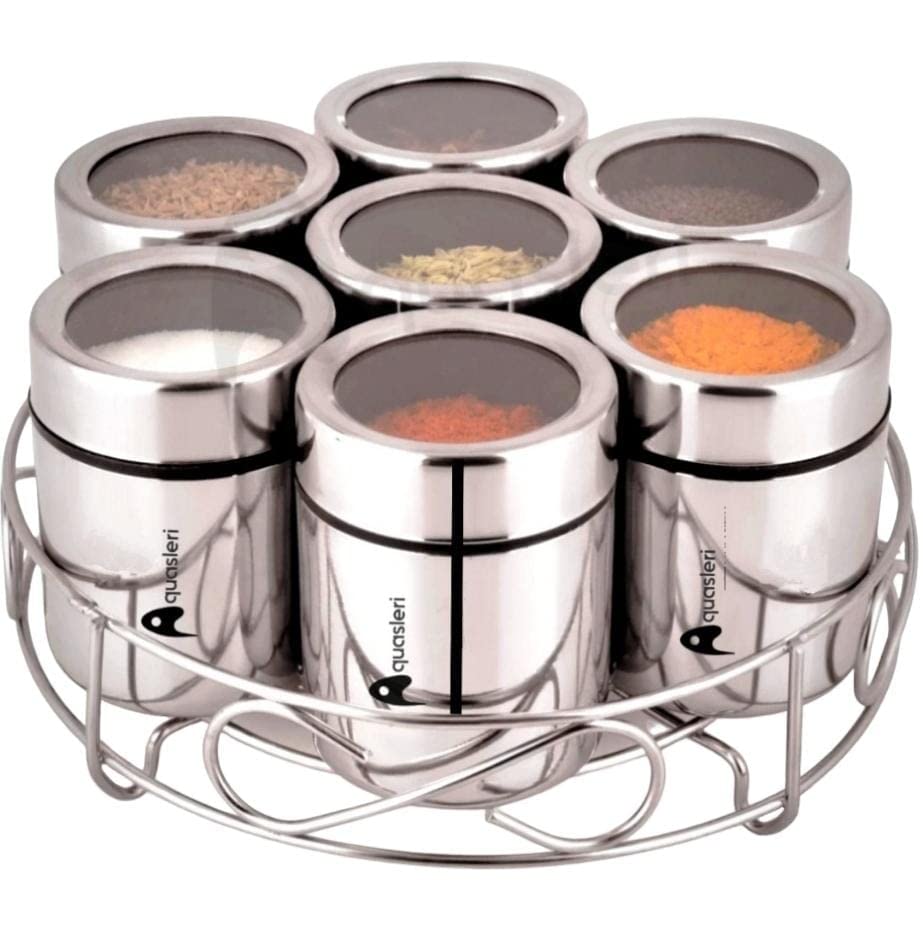 Aquasleri Stainless Steel Small Container Storage Box With Top See Through Lid Spice Box 1 Piece Spice Set (Steel, Silver) 200 M