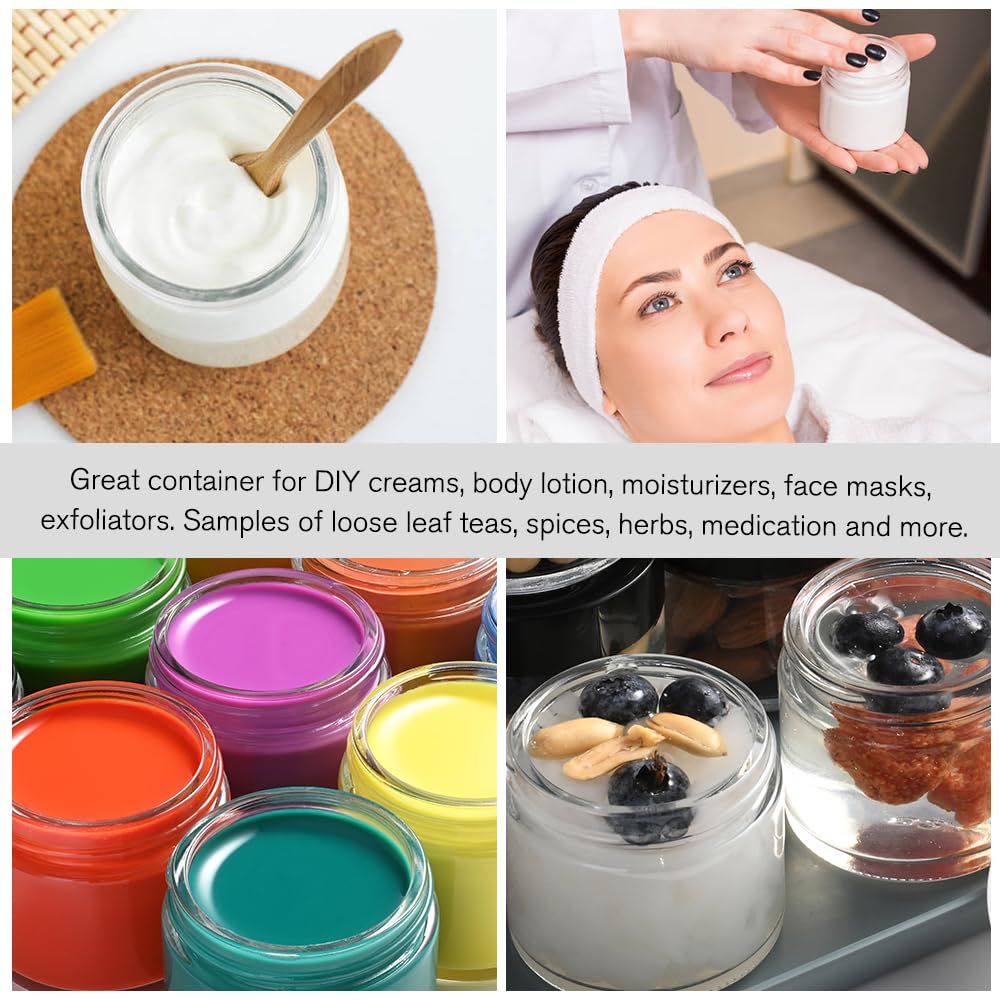 2 Oz Small Glass Containers With Lids, Glass Jars With Woodgrain Lids & Inner Liners, Reusable Travel Containers For Creams, Mak