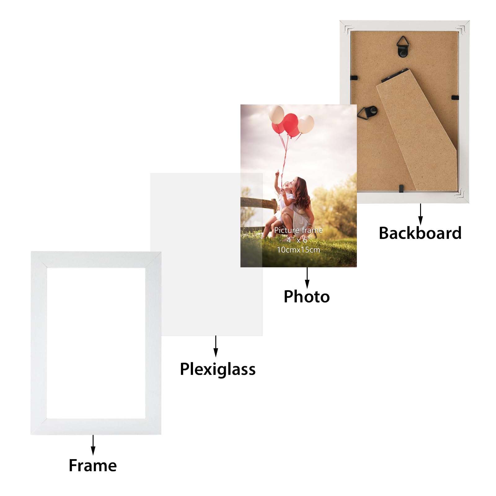 HORLIMER 4x6 Picture Frame Set of 15, White Picture Frames Display 4 by 6 Photo for Wall or Tabletop